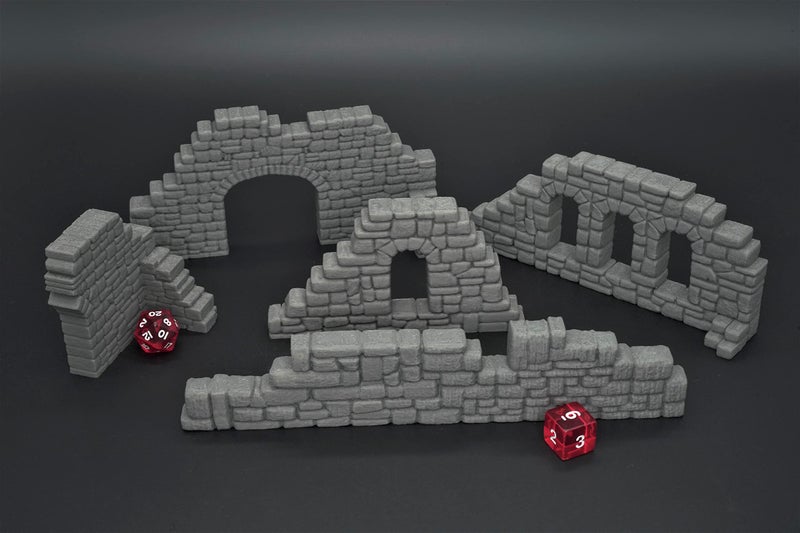 EnderToys Ruined Stone Walls Set A, Terrain Scenery for Tabletop 28mm Miniatures Wargame, 3D Printed and Paintable - Image 2
